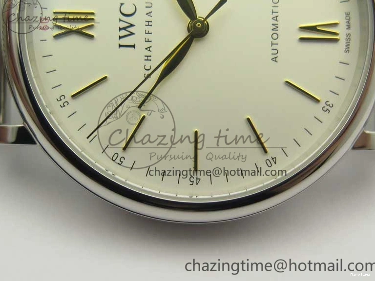 MIROTIME 0327 Breathable Portofino IW356501 SS V3 MK 1:1 Best Edition White Dial Gold Markers On SS Mesh Bracelet MIYOTA 7197